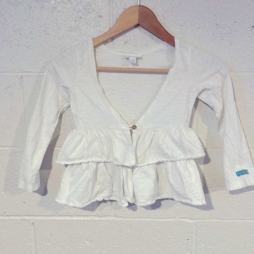 Naartjie Kids double ruffle, button close top, L (6y), white